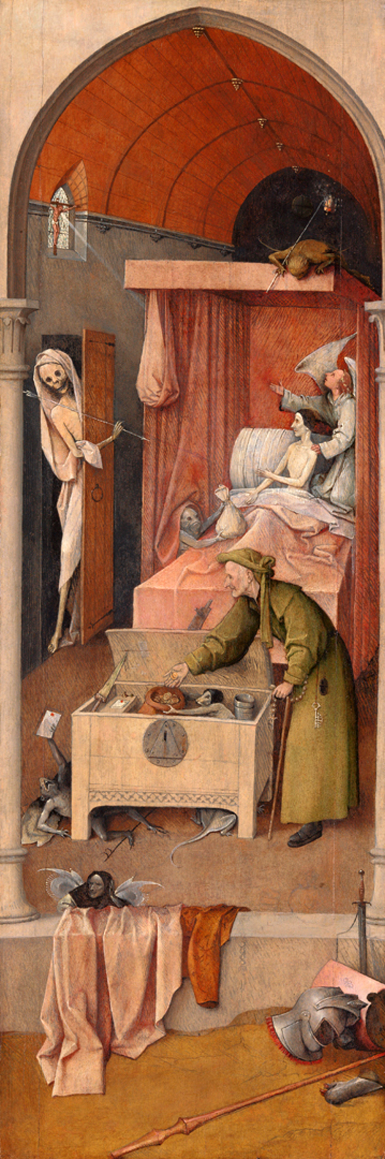 Jeroen Bosch, De dood en de vrek (National Gallery of Art, Washington), onderdeel van de Landlopertriptiek (ca. 1500-1510). Foto en beeldverwerking Rik Klein Gotink en Robert G. Erdmann (BRCP)